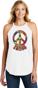 Ladies Peace Tank Top Funky 70's Peace Sign Tri Rocker Tanktop - Yoga Clothing for You