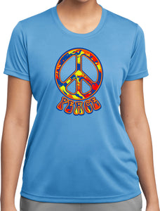 Ladies Peace T-shirt Funky 70's Peace Sign Moisture Wicking Tee - Yoga Clothing for You