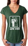 Ladies Game Over Triblend V-Neck Shirt White Print - Yoga Clothing for You