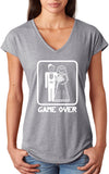 Ladies Game Over Triblend V-Neck Shirt White Print - Yoga Clothing for You