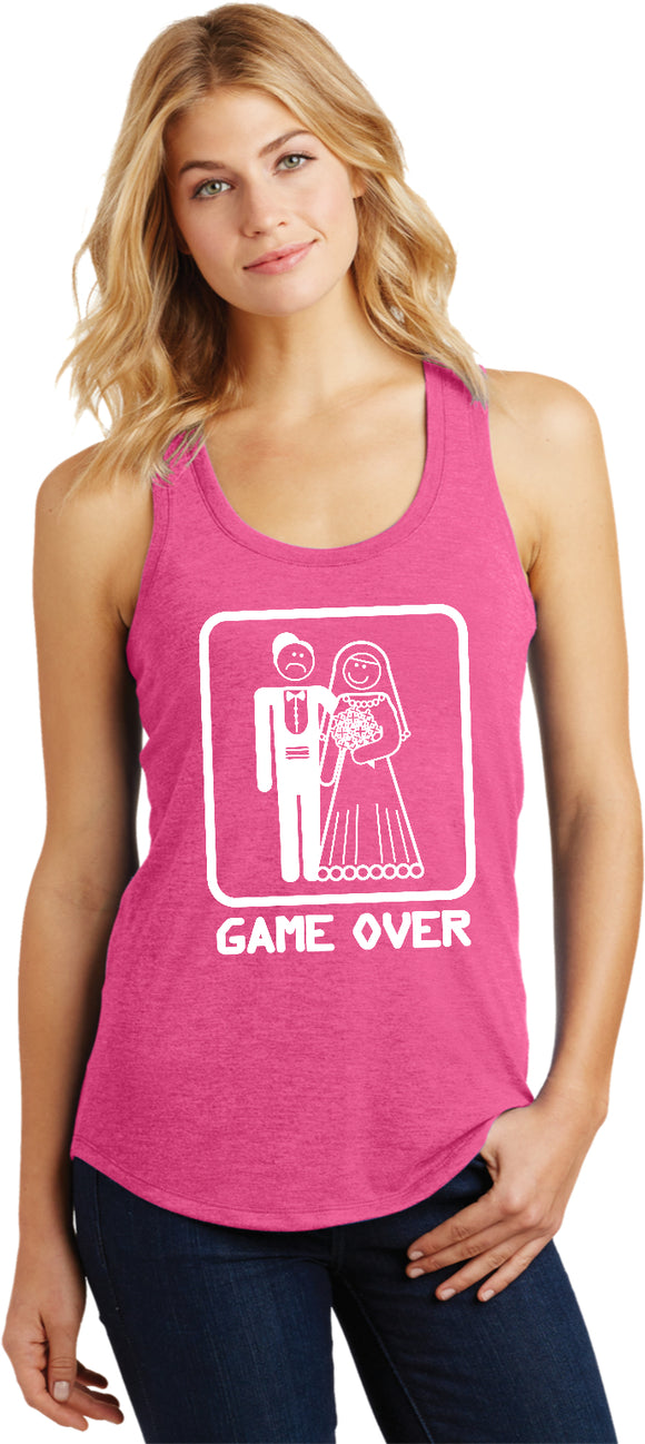 Ladies Game Over Racerback Tank Top White Print - Yoga Clothing for You