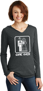 Ladies Game Over TriBlend Hoodie White Print - Yoga Clothing for You