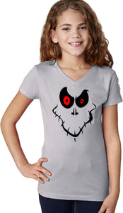 Girls Halloween T-shirt Ghost Face V-Neck - Yoga Clothing for You