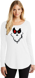 Ladies Halloween T-shirt Ghost Face Tri Blend Long Sleeve - Yoga Clothing for You