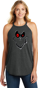 Ladies Halloween Tank Top Ghost Face Tri Rocker Tanktop - Yoga Clothing for You