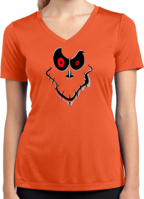 Ladies Halloween T-shirt Ghost Face Moisture Wicking V-Neck - Yoga Clothing for You