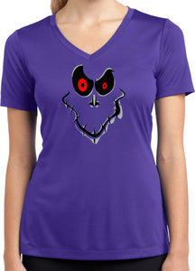 Ladies Halloween T-shirt Ghost Face Moisture Wicking V-Neck - Yoga Clothing for You