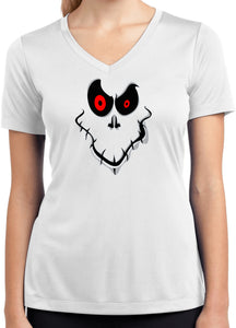 Ladies Halloween T-shirt Ghost Face Moisture Wicking V-Neck - Yoga Clothing for You