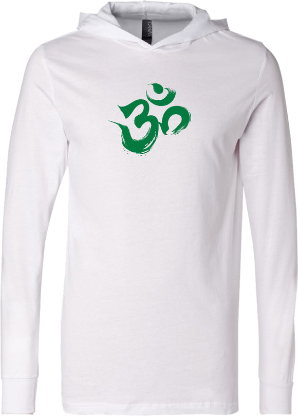 Green Brushstroke AUM Lightweight Yoga Hoodie Tee Shirt - Yoga Clothing for You