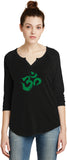 Green Brushstroke AUM 3/4 Sleeve Vintage Yoga Tee Shirt - Yoga Clothing for You