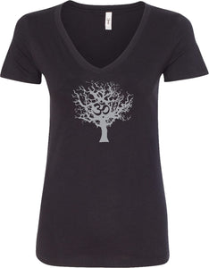 Grey Tree of Life Ideal V-neck Yoga Tee Shirt - Yoga Clothing for You