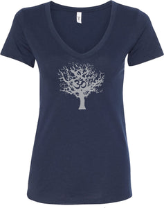 Grey Tree of Life Ideal V-neck Yoga Tee Shirt - Yoga Clothing for You