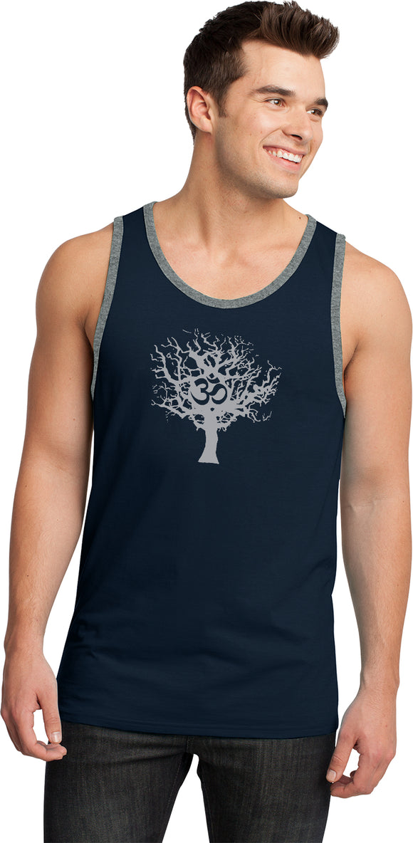 Grey Tree of Life 100% Cotton Ringer Yoga Tank Top - Yoga Clothing for You