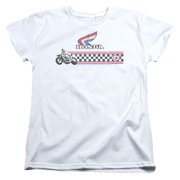 Honda Womens T-Shirt '85 Classic Red White Blue Logo White Tee - Yoga Clothing for You