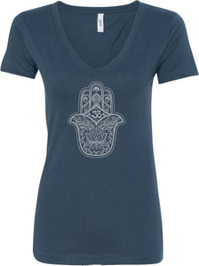 Grey Hamsa OM Ideal V-neck Yoga Tee Shirt - Yoga Clothing for You