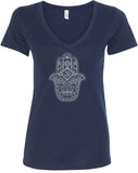 Grey Hamsa OM Ideal V-neck Yoga Tee Shirt - Yoga Clothing for You