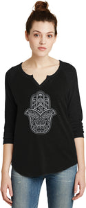 Grey Hamsa OM 3/4 Sleeve Vintage Yoga Tee Shirt - Yoga Clothing for You