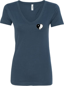 Yin Yang Heart Pocket Print Ideal V-neck Yoga Tee Shirt - Yoga Clothing for You