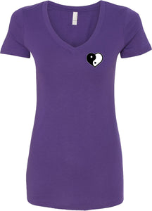 Yin Yang Heart Pocket Print Ideal V-neck Yoga Tee Shirt - Yoga Clothing for You