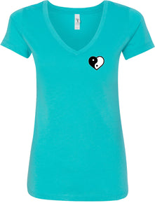 Yin Yang Heart Pocket Print Ideal V-neck Yoga Tee Shirt - Yoga Clothing for You