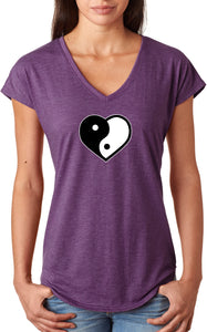 Yin Yang Heart Triblend V-neck Yoga Tee Shirt - Yoga Clothing for You