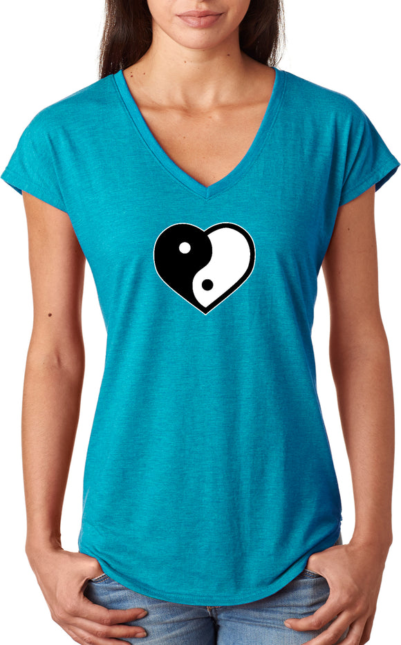 Yin Yang Heart Triblend V-neck Yoga Tee Shirt - Yoga Clothing for You