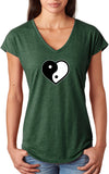 Yin Yang Heart Triblend V-neck Yoga Tee Shirt - Yoga Clothing for You