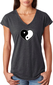 Yin Yang Heart Triblend V-neck Yoga Tee Shirt - Yoga Clothing for You