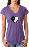 Yin Yang Heart Triblend V-neck Yoga Tee Shirt - Yoga Clothing for You