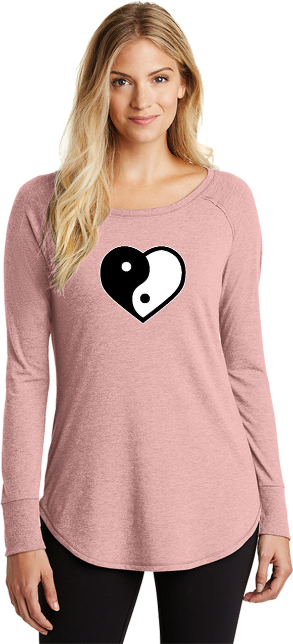 Yin Yang Heart Triblend Long Sleeve Tunic Yoga Shirt - Yoga Clothing for You