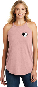 Yin Yang Heart Pocket Print Triblend Yoga Rocker Tank Top - Yoga Clothing for You