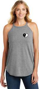 Yin Yang Heart Pocket Print Triblend Yoga Rocker Tank Top - Yoga Clothing for You