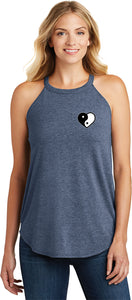 Yin Yang Heart Pocket Print Triblend Yoga Rocker Tank Top - Yoga Clothing for You