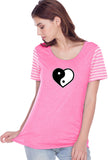 Yin Yang Heart Striped Multi-Contrast Yoga Tee Shirt - Yoga Clothing for You