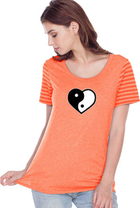 Yin Yang Heart Striped Multi-Contrast Yoga Tee Shirt - Yoga Clothing for You