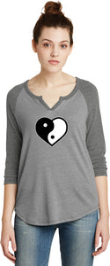 Yin Yang Heart 3/4 Sleeve Vintage Yoga Tee Shirt - Yoga Clothing for You