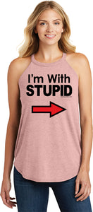 I'm With Stupid Tank Top Black Print Ladies Tri Rocker Tanktop - Yoga Clothing for You