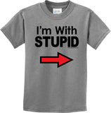 Kids I'm With Stupid T-shirt Black Print Youth Tee - Yoga Clothing for You