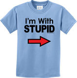 Kids I'm With Stupid T-shirt Black Print Youth Tee - Yoga Clothing for You