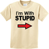 Kids I'm With Stupid T-shirt Black Print Youth Tee - Yoga Clothing for You