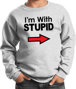 Kids I'm With Stupid Sweatshirt Black Print Youth Sweat Shirt - Yoga Clothing for You