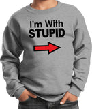 Kids I'm With Stupid Sweatshirt Black Print Youth Sweat Shirt - Yoga Clothing for You