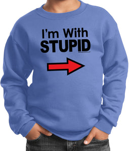 Kids I'm With Stupid Sweatshirt Black Print Youth Sweat Shirt - Yoga Clothing for You