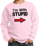 Kids I'm With Stupid Sweatshirt Black Print Youth Sweat Shirt - Yoga Clothing for You