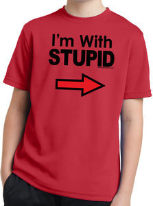 Kids I'm With Stupid T-shirt Black Print Moisture Wicking Tee - Yoga Clothing for You