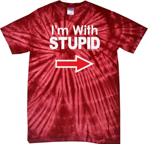 I'm With Stupid T-shirt White Print Spider Tie Dye Tee - Yoga Clothing for You