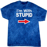 I'm With Stupid T-shirt White Print Mineral Washed Tie Dye Tee - Yoga Clothing for You