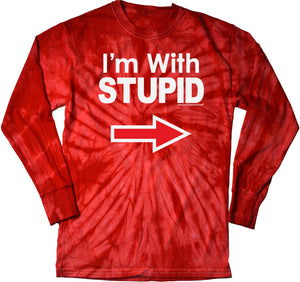 I'm With Stupid T-shirt White Print Long Sleeve Tie Dye - Yoga Clothing for You