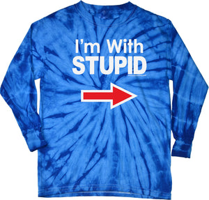 I'm With Stupid T-shirt White Print Long Sleeve Tie Dye - Yoga Clothing for You