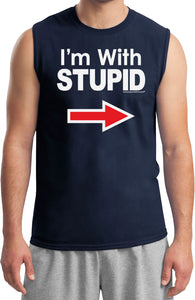 I'm With Stupid T-shirt White Print Muscle Tee - Yoga Clothing for You